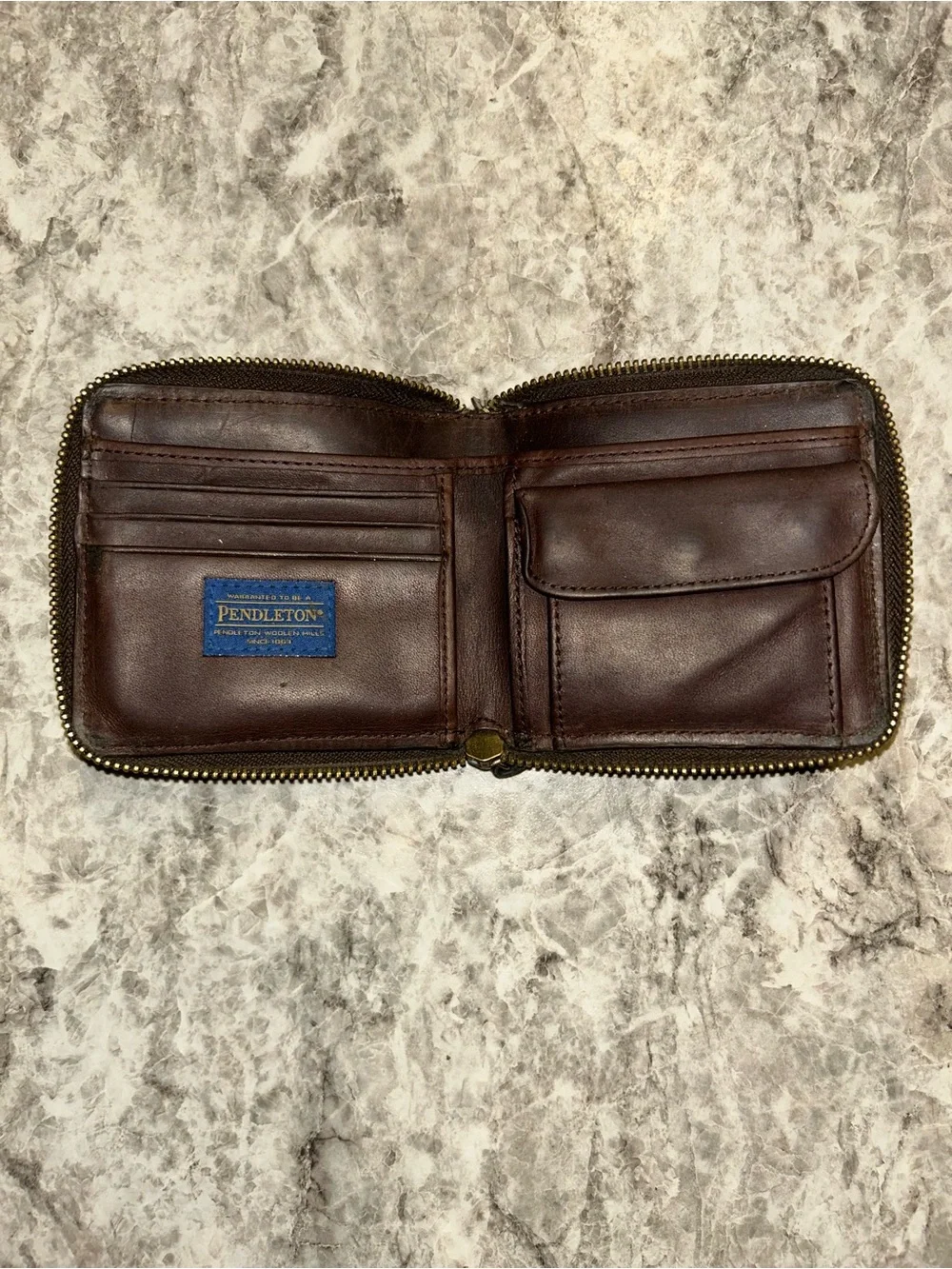 Pendleton Wyeth Trail Zip Wallet Wool Leather Turquoise Geometric